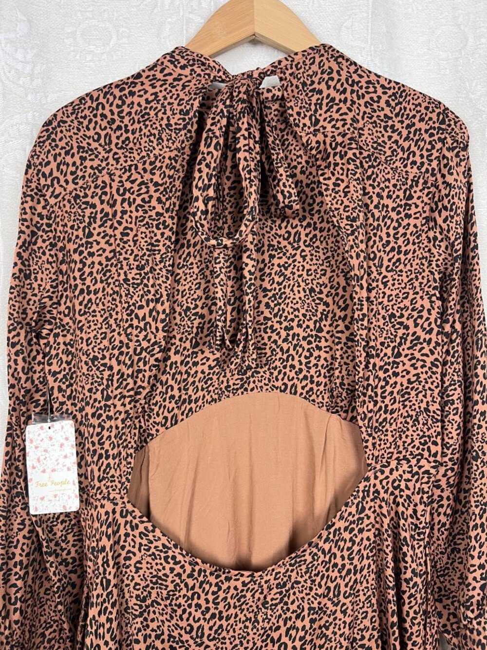 NEW Free People Loveless cocoa leopard print satin open back midi dress boho 12 - Picture 9 of 13